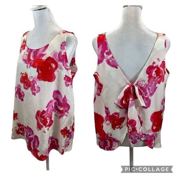 Ladies Amanda Uprichard Whote with Pink Floral With Scalloped Bow Back Large - Picture 1 of 11